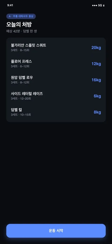 liftagent 오늘의 처방 운동 목록